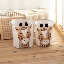 Cartoon Giraffe Print Laundry Hamper Dirty Toy Clothes Basket Foldable Easy Storage Portable Large Capacity Clothes Basket Large Round Storage Basket Cute Collapsible Laundry Basket Organizers And Storage Bins Foldable Dirty Clothes Basket Waterproof Bucket Laundry Organizer - Multicolor - View 1