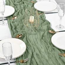 1 Pack/6 Packs Christmas Sage Green Sheer Table Runner, 10 Feet (35x120 Inches), Sheer Table Runner, Suitable For Wedding Reception, Bridal Birthday Party, Boho Chic Dining Table Decor, Rustic Romantic Wedding Table Runner - Olive Green - View 3