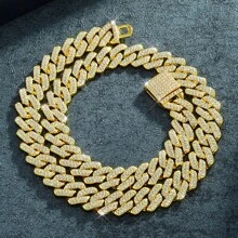 Mens Cuban Link Chain Miami Cuban Necklace Chain Diamond Cut Chains For Men Women 14mm Iced Out Hip Hop Jewelry - Gold - View 5
