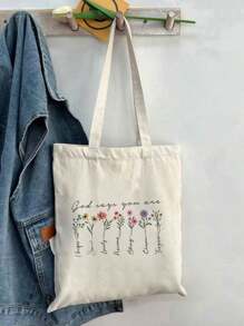 基督教手提包，复古圣经经文印花手提包，基督教礼物，大容量时尚单肩包，适合户外野餐、聚会、旅行、购物 - 米色 - 查看 4