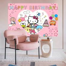 Sanrio Licensed 1PC Sanrio Love Kitten Birthday Party Decorative Background Banner Cartoon Theme Shower Party Perfect Decorative Items Bedroom Tapestry Photo Background Booth Props 82.7*59.1 *39.4/39.4*29.5 Inches