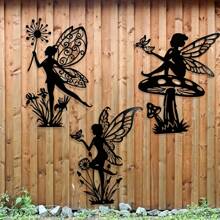 3pcs Black Metal Fairy Wall Art Set, Simple Fairy Silhouette Decor For Living Room, Bedroom, Bathroom, Kitchen, Terrace, Balcony, Indoor & Outdoor Use, No Electricity Needed,Garden Courtyard Wall Decoration.