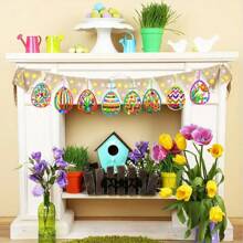 24-delige Paashouten DIY Hangende Eieren Decoratie Kit - Verf Je Eigen Eieren Decoraties, Willekeurige Kleuren Inbegrepen, Onafgewerkte Houten Eieren Met Bloemen- & Zigzagpatronen, Glitters, Linten En Touwtjes, Handgemaakte Ambachten - Natuurlijk Hout, Schilder Cadeau
