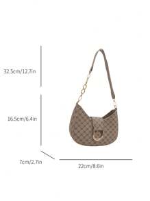 Mi Lightweight,Business Casual Small Zipper Hobo Bag Fashionable Black Metal Decor For Teen Girls Women College Students,Rookies & White-Collar Workers Perfect For Office,College,Work ,Business,Commute,Outdoors, Travel, Outings - Khaki - View 4