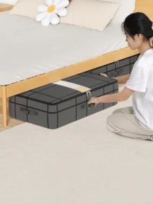 1 件黑色布艺收纳袋，衣服收纳袋，大容量床下收纳袋，便携式折叠收纳袋，季节性衣服和床上用品收纳袋，适用于客厅和卧室