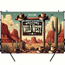 1pc Interesting Wild West Theme 7x5ft Polyester Backdrop - Suitable For Birthday Party Banner Decoration And Photography Props, No Power Needed, Tablecloth, Curtain