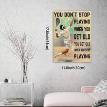 Framed Canvas Wall Art With Inspirational Tennis Quote, "You Don't Stop Playing When You Get Old" Motivational Tennis Player Illustration, High-Quality Pine Wood Frame, Wrapped Canvas Poster For Home Office, Living Room, Bedroom, Nursery, Classroom - Indoor & Outdoor Decorative Painting High Quality Canvas - 裱框 - 查看 2