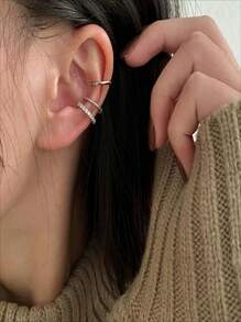 1 Set Of 3pcs Minimalist Vintage C Shape Rhinestone Clip On Earrings, Suitable For Women's Daily, Festive And Party Wear