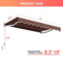 8' X 6.6' Patio Retractable Awning Sunshade Shelter W/Manual Crank Handle - Coffee - View 3