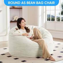 Full/Queen Size Bean Bag Chairs For Adults, 2 In 1 Bean Bag Chairs, Convertible Bean Bag With Filler For Gaming Large Foam, Bean Bags With Washable Soft Corduroy Cover For Living Room - 白色 - 查看 5