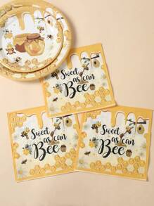 8/16Pcs Bee Theme Tableware Set,Disposable Dinnerware Set,Paper Plates Paper Cups Napkins,Picnic Utensil,1st Birthday Party Supplies,Birthday Party Supplies,Wedding Decor,Babe Shower Decor,Gender Reveal Party Supplies,Bridal Shower Supplies,Holiday Party Supplies - Bee - View 8