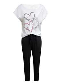 Femmes 2 pièces Ensemble Décontracté Top à Manches Courtes Imprimé Graphique et Pantalon Long Blanc Été - Blanc - Voir 3
