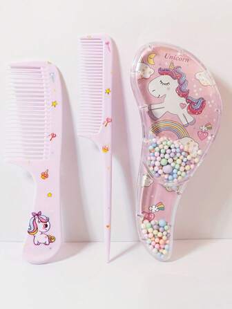 3 pezzi set di pettini per capelli cartoni animati - adatto per capelli bagnati e asciutti, spazzole per districare e acconciare tutti i tipi di capelli, manico in plastica ABS, idea regalo perfetta