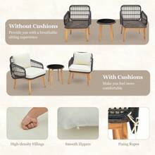 GOFLAME ERGOMASTER  3 Piece Patio Chair Set Outdoor Rattan Bistro Set With Removable Cushion - Black and White - View 6