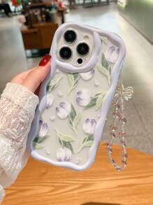 1 szt. etui na telefon z motywem tulipanów lawendowych i serca - w zestawie z paskiem na smycz do telefonu - kompatybilne z iPhone 16 ProMax, 14/13, 12, 11 Pro Max, XS Max, X, XR, 8, 7, Plus, Mini - idealne na prezent urodzinowy, dla dziewczyny, chłopaka lub do samodzielnego użytku