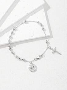 1pc 2025 New S925 Silver Non-Allergic True Platinum Plated Carved Virgin Mary Cross Jesus Handmade Bracelet With Luxury Drawer Gift Box, Suitable For Mothers/Girlfriends/Friends/Godparents, Catholic First , Daily And Festival Prayer Wearing - White - View 10
