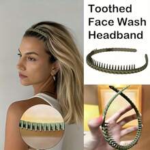 1 件女士防滑齿形头带，带发夹和绑带功能的发带，适合洗脸的彩色时尚塑料头带，黑色和棕色可选 - 彩色 - 查看 5