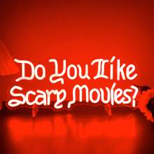 Heliwey Do You Like Scary Movies Neon Sign For Movie Night Party Decor Horror Movies Room Neon Sign Gothic Font Halloween Decoration - 白紅光 - 查看 1