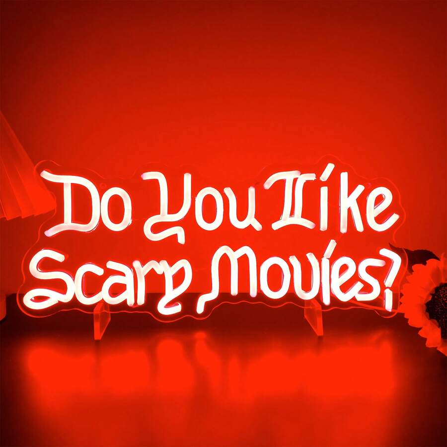 Heliwey Do You Like Scary Movies Neon Sign For Movie Night Party Decor Horror Movies Room Neon Sign Gothic Font Halloween Decoration - 白紅光 - 查看 1