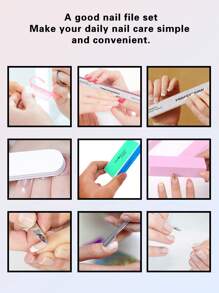 9pcs Professional Manicure Tool Kit, Including Nail File, Pusher, Cuticle Nipper & More, Complete Set For Home Use And Beginner Practice