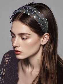 1 Piece Of Women's Fashionable Elegant Purple Crystal Wide Brimmed Headband With Elegant And Unique Leaf Design Beaded Mesh Hair Accessory, Light And Luxurious Wedding Banquet, Holiday Party, Birthday Bridesmaid Gift, Daily Leisure Commuting Accessories.