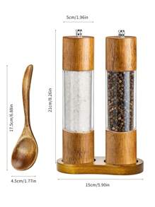 1pc/2pcs/3pcs/4pcs Manual Wooden Pepper Mill With Transparent Acrylic For Black Pepper, Sichuan Pepper, Sea Salt Grinder Seasoning Bottle - Brown - View 3