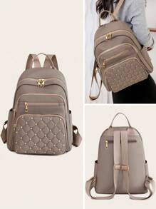 Malist Flower Embroidery Functional Backpack For Women, Business Casual Commuting Travel Backpacks, Cute Multi-Compartment Versatile Computer Daypack, Portable Campus School Bag For Junior High School And College Students, School Backpack, Elementary School, Middle School, High School, Back To School Bags, Waterproof, Lightweight, Classic Casual, Suitable For Teen Girls Women College Students, Teacher, Perfect For Back To School, First Day Of School, Middle School, High School - Grey - View 9