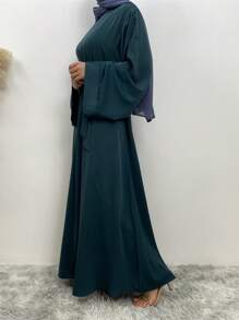 Fashiona Women's Solid Color Round Neck Loose Long Robe Dress, Dignified - Dark Green - View 3