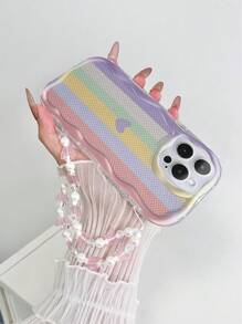Funda para teléfono con textura, ondas, rayas con corazón brillante pintado, a prueba de golpes, con pulsera de mariposa hecha a mano con cuentas, compatible con iPhone XR/7/8, iPhone 16/16 Pro/16 Plus/16 Pro Max, iPhone 15 Pro Max, iPhone 13, iPhone 14, iPhone 11, Galaxy S24, Galaxy S24+