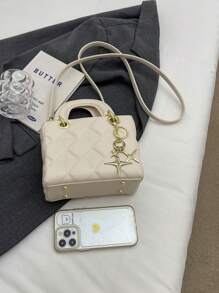 女士新款菱形图案手提包、托特包和斜挎包，简约时尚 - 米色 - 查看 8