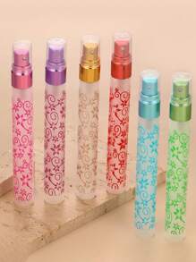 6pcs/Set 0.34oz Frosted Print Glass Perfume Bottle With Round Aluminum Cap, Refillable Atomizer Container, No PVC No Fragrance Home Bathroom Decor Fall Decor Back To School