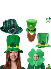 1pc 2025 New St. Patrick's Day Shamrock With Mustache Hat, Irish Top Hat For Performance Party Costume, Suitable For Holiday Party, Handmade Custom, Minor Flaws Normal (Color Difference Normal For Different Batches) - Multicolor - View 2