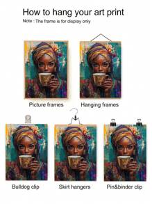 1 幅非洲女性咖啡帆布艺术印刷品，文化客厅卧室墙壁装饰，轻奢工作室现代抽象画，无框 - 彩色 - 查看 4