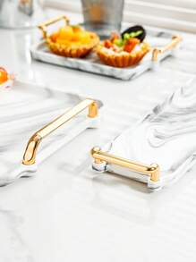 1 White Plastic Tray With A Marble Design - Perfect For Tea, Desserts And Cooked Food In The Kitchen, Dining Room Or Living Room - Perfect For Weddings, Birthdays And Gifts, Decorative Trays, Innovative Cutlery, Kettles, Breads, Parties, Gifts