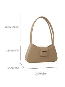 Metal Decor Bag Solid Color Fashionable Minimalist Shoulder Bag Simple Solid Color Underarm Bag Women's Buckle Handbag Purse Minimalist,Casual Portable,Lightweight For Girl,For Woman,For Women, Rookies & White-Collar Workers Gift Bag,Work ,Business,Commute,Outdoors, Travel, Outings,Shopping Bolsos Para Mujer Designer Handbags - 卡其色 - 查看 6