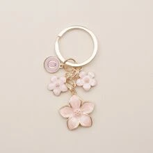 Cherry Blossom Pink/White Flower Charms Keychain With Custom Name Initial Bridesmaid Gifts Summer Beach Vacation - Multicolor - View 18