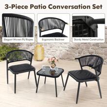 GOFLAME  3 Piece Outdoor Wicker Furniture Set Rattan Chairs Set Of 2 W/ Table - Black - View 9