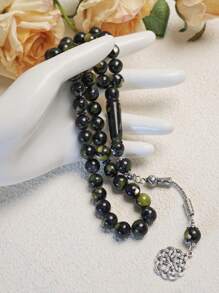 1pc 45-Bead Resin Muslim Prayer Beads With Shell Decor, Suitable For Men's Daily Prayer Wear - Dark Green - View 2