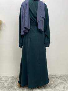 Fashiona Women's Solid Color Round Neck Loose Long Robe Dress, Dignified - Dark Green - View 2