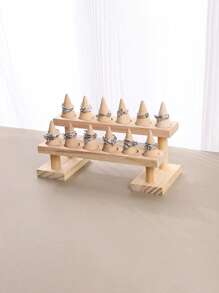 1 件木制多层阶梯环展示架，创意锥形珠宝架，大容量配件收纳架