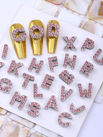 26 st/förpackning europeisk och amerikansk stil strasslegering engelska bokstäver nageldekoration, Y2K metallstil gör-det-själv stort nagelkonsttillbehör med kombinerbara 3D-konstbokstäver naglar diamantsmycken nagelberlocker nageltillbehör nagelstenar