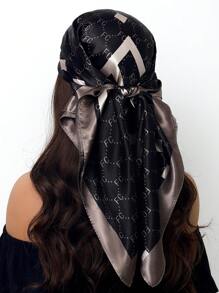 1pc 35.4 Inch Square Scarf, Fashion Printed 90cm Scarf Shawl Neckerchief Luxury Silk Feeling For Women, All Season