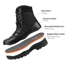 Botas tácticas militares para hombre con cremallera lateral, botas para motocicleta y combate (15-20 cm) - Negro - Ver 8