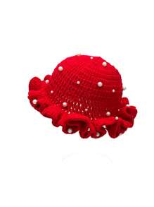 1pc/2pcs Women's Y2K Style Handmade Crochet Ruffle Edge Knitted Hat With Pearl,Hollow Knit Bucket Hat, Color Random,Suitable For Daily Wear, Photography, Party, Picnic, Outdoor,Summer,Beach - Pearl Ruffles - View 12