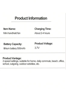 AOYI Mini Handheld Fan, Small Desk Fan With Base, Portable Personal Fan For Summer, 2 Speed Adjustable, 500mAh, USB Rechargeable Battery Fan For Students, Office Workers, Hand Fan For Travel, Home, Office, Lash Makeup, Study, Working - 彩色 - 查看 9