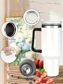 Tasse isotherme personnalisée de 1200 ml / 40 oz, bouteille d'eau en acier inoxydable, tasses à café avec anse, boissons isothermes pour l'extérieur, mug isotherme pour voiture à double paroi, couvercle avec paille en acier inoxydable