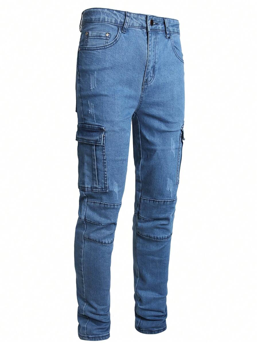 JUNBAOSS Men's Slim Fit Jeans Stretch Ripped Skinny Jeans For Men, Fashion Straight Leg Comfort Flex Waist Casual Pants - 藍色 - 查看 1
