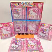 2 pièces/set Ensemble de cahier et stylo à bille KT chat, mini cahier de poche mignon de Sanrio, cahier coloré créatif avec stylo assorti, fournitures de bureau et de papeterie portables pour usage quotidien