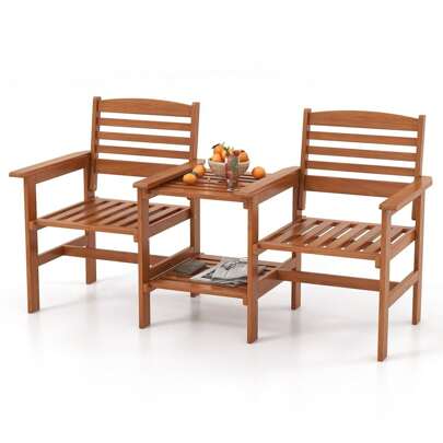 ERGOMASTER  Outdoor Patio Loveseat  Wood 2-Seat Conversation Set With Coffee Table