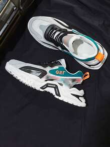 男式网眼拼布透气一脚蹬低帮系带休闲运动鞋